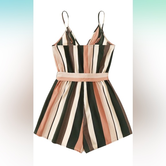 Women's Striped V Neck Romper w/Belt. Size Small. - Picture 5 of 7